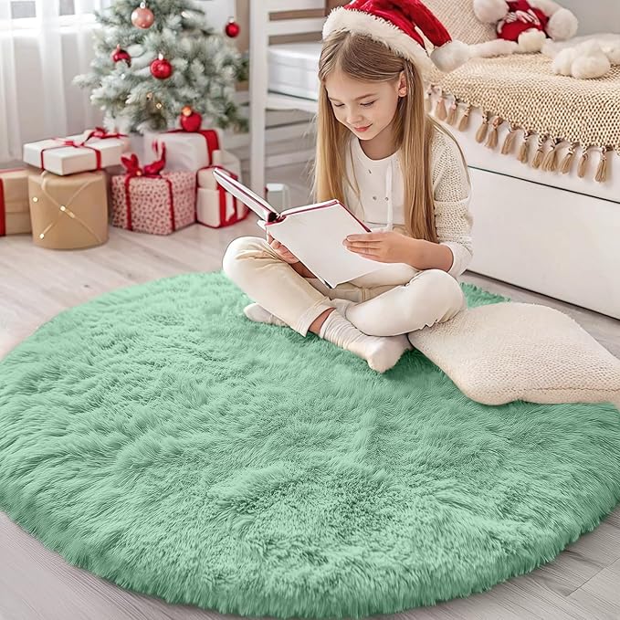OLANLY Mint Green Round Rugs for Bedroom by OLANLY