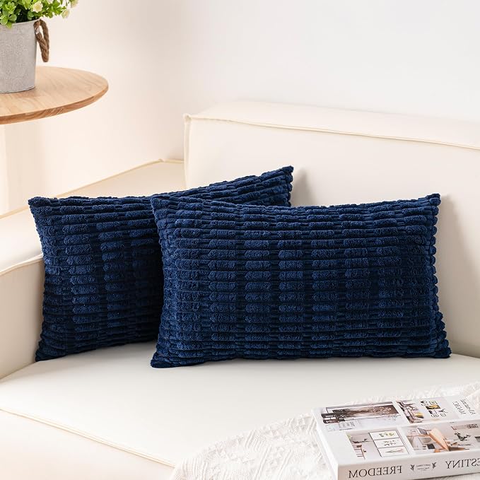 Pack of 2 Corduroy Decorative Throw Pillow Covers 12x20 InchSoft Boho Striped by Unknown