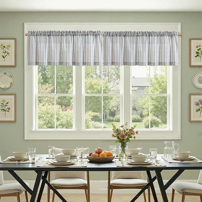 jinchan Valance Curtain Linen Textured Striped Window Curtain - Image 4