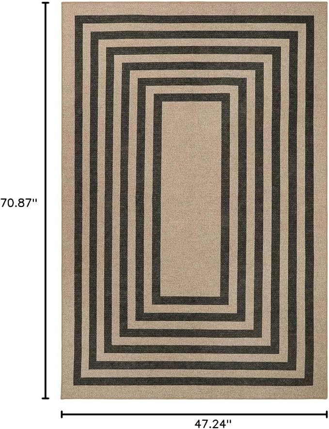 Lahome Enfys Modern Geometric Easy Jute Entryway Rug, 4x6 Black Washable Carpet - Image 2