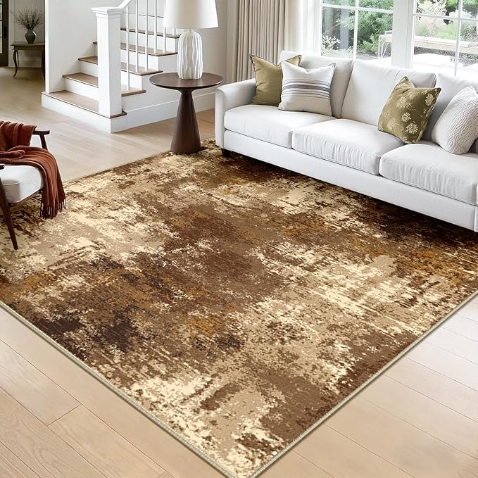 Washable Area Rugs Square 8ft Non-Slip Modern Abstract Soft by RELEANY