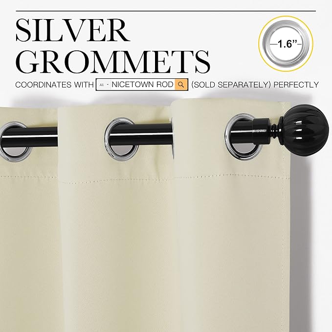 NICETOWN Beige Room Darkening Curtains 96" Long - Image 3