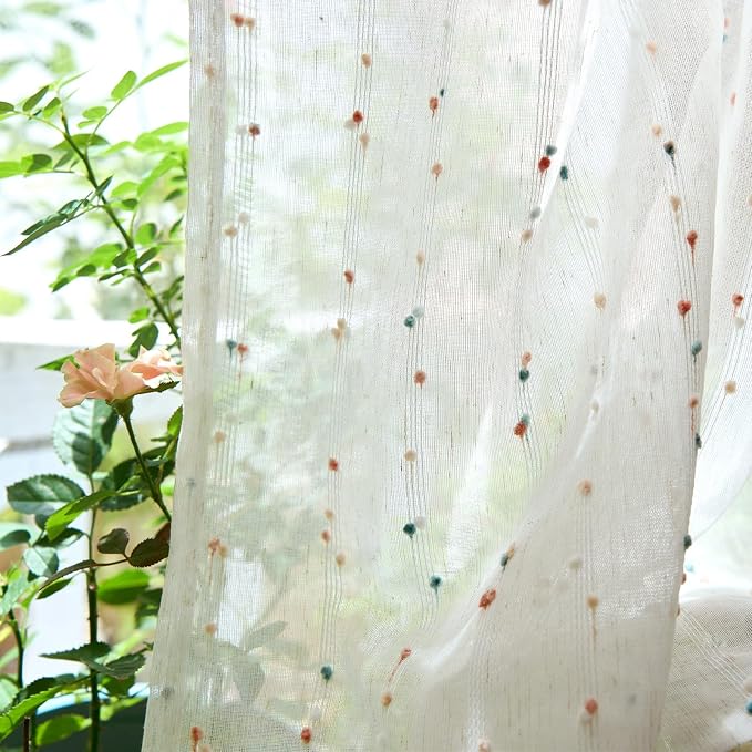 jinchan Valance Curtains for Windows 16 Inch Colorful Mini Pom-Pom Country - Image 6