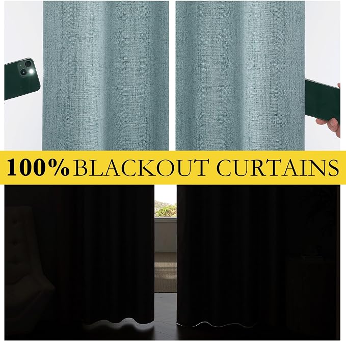 NICETOWN Skylark Blue Thick Linen Blend 100% Blackout Curtains - Image 7