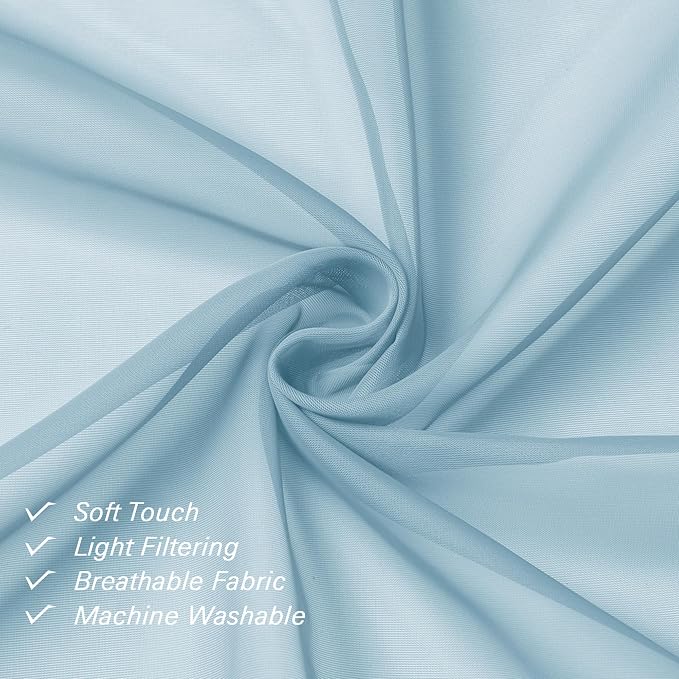 Lecloud Light Blue Sheer Curtains 84 Inches Long 2 Panels, Light Filtering - Image 3