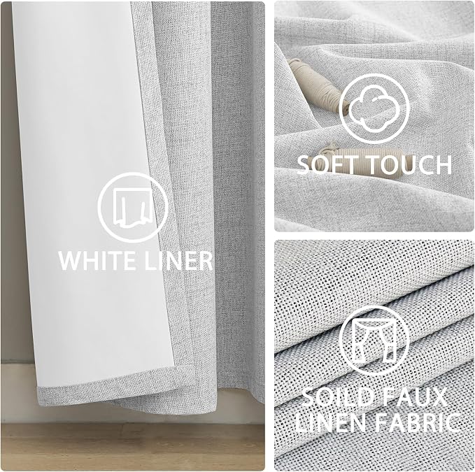 Yakamok White Curtains 100% Blackout 84 Inches Long, Room Darkening Textured - Image 6