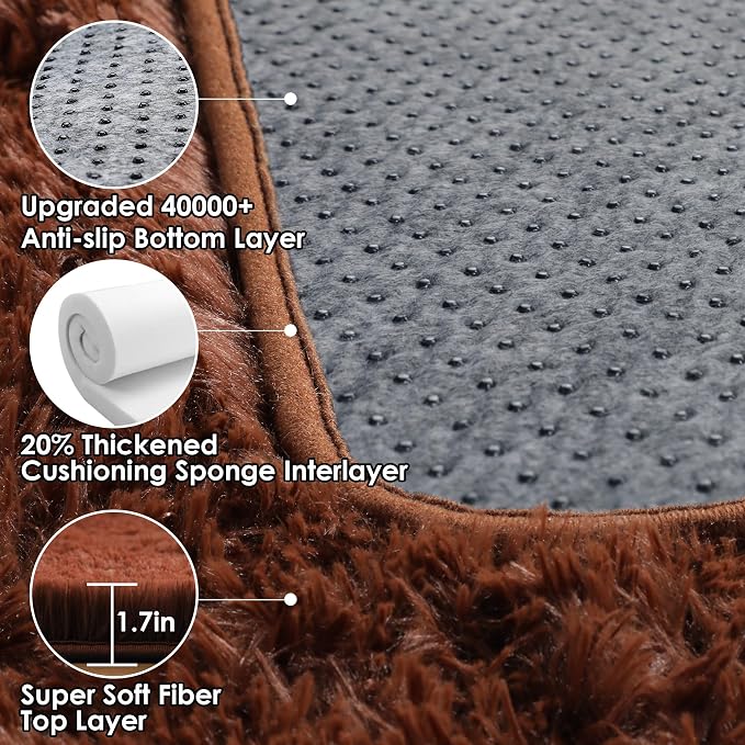 ONASAR Brown 6x9 Area Rugs for Living Room Bedroom, Large Fluffy Bedside Throw - Image 3
