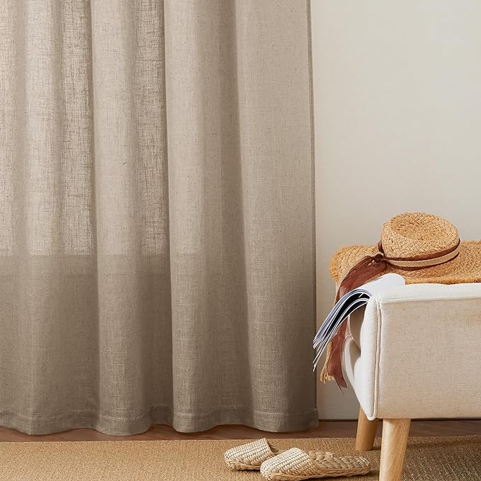 RYB HOME Sheer Linen Curtains 90 inches Long, Rod Pocket & Back Tab Linen Blend - Image 5
