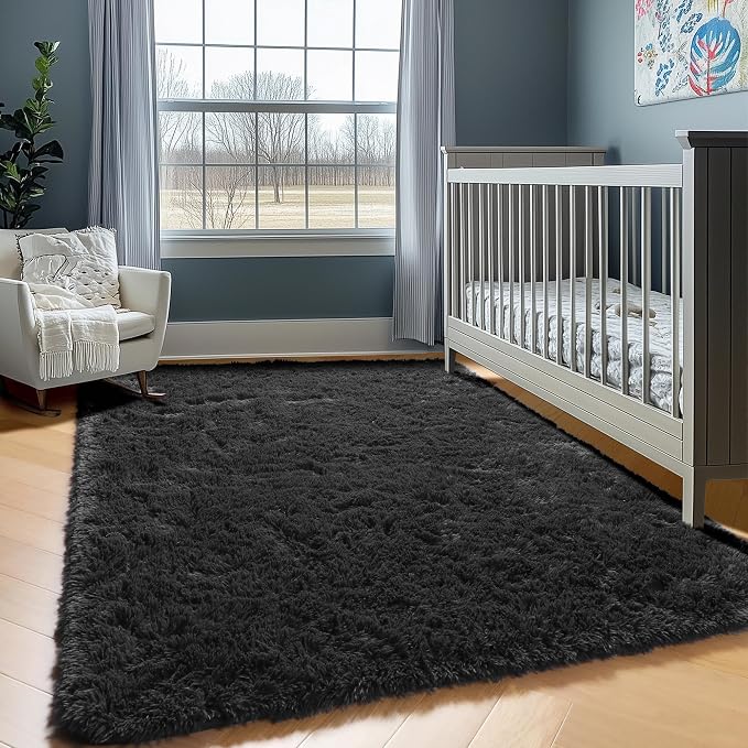 ONASAR Black Area Rugs 9x12 Living Room, Large Fluffy Shag Bedroom Rug - Image 7