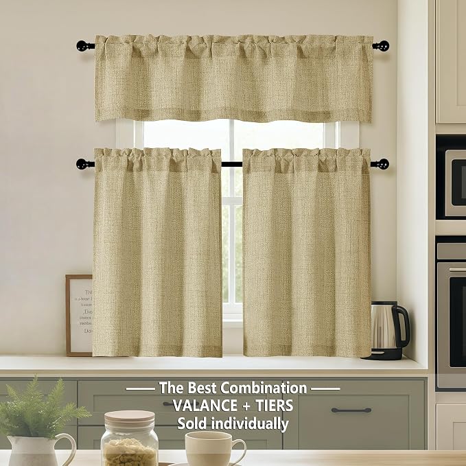 OVZME Valance for Windows, Light Filtering Faux Linen Textured Small Short - Image 8