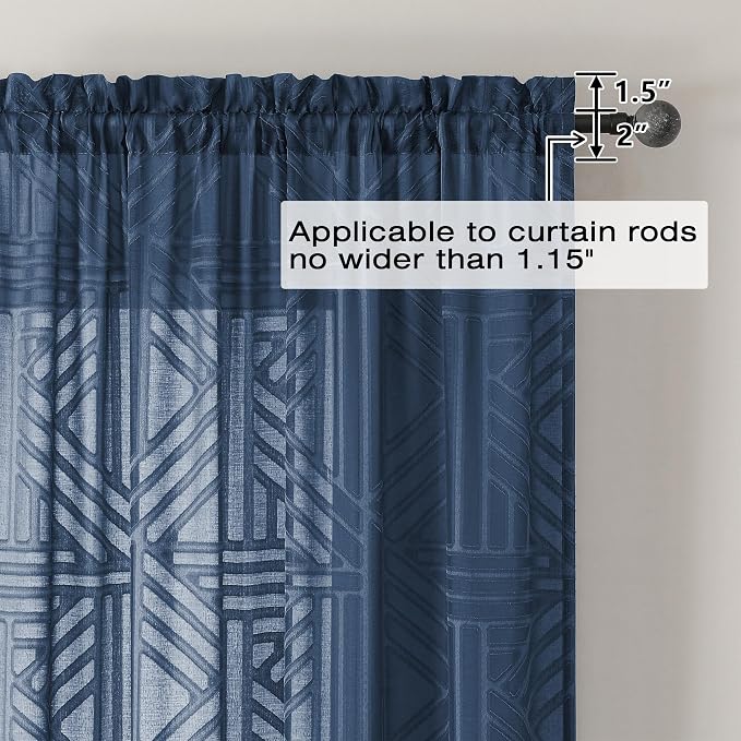 Simplebrand Navy Blue Semi Sheer Curtains 63 Inch Length 2 Panels, Light - Image 4