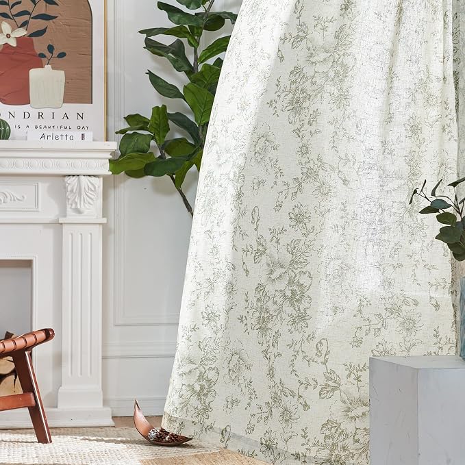 jinchan Linen Floral Curtains 100 Inch Extra Wide - Image 8
