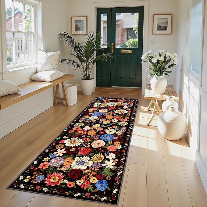 Black/Brown Rug for Hallways Kitchen Rug 2x8, Non Slip Washable Rugs - Image 2