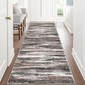 Lansny Modern Abstract Runner Rug 3x8, Dark Light Brown White Washable Kitchen by lansny