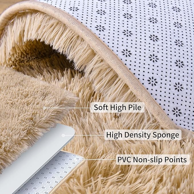 Soft Runner Rugs for Bedroom Hallways, 2 Packs 2x3 Beige Fluffy Shag Throw Area - Image 6