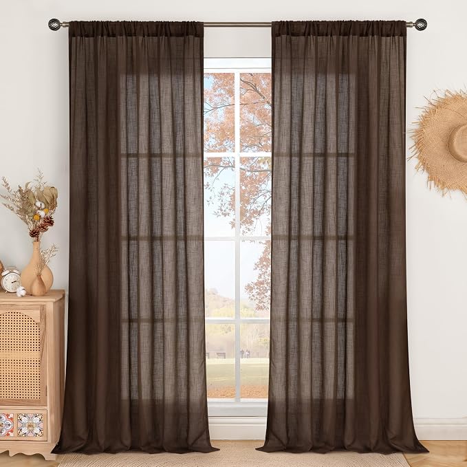 BGment Brown Linen Curtains 80 Inches Long by BGment