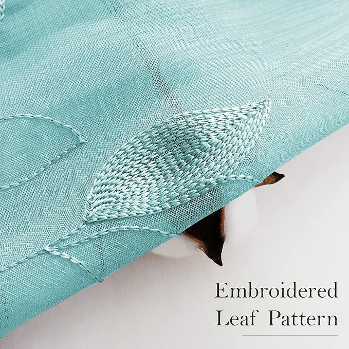 HOMEIDEAS Turquoise Aqua Sheer Curtains 52 X 63 Inches Length 2 Panels - Image 2