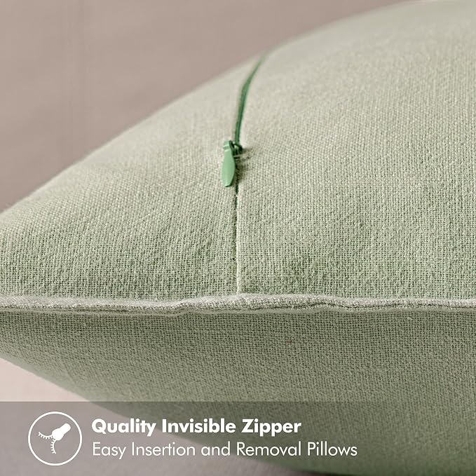 MIULEE Decorative Linen Euro Sham Pillow Covers 24x24 Light Green ​Boho - Image 3