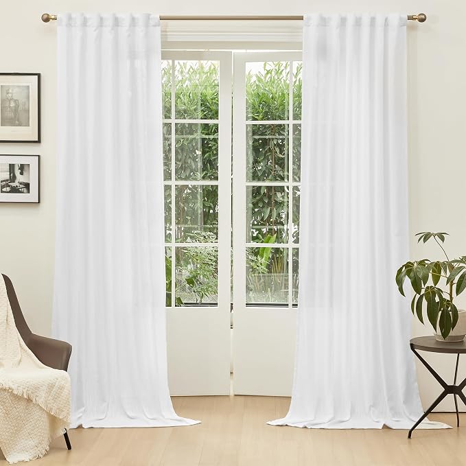 MYSKY HOME Floor to Ceiling Curtains 108 Inches White Sheer Window Drapes 2 - Image 2