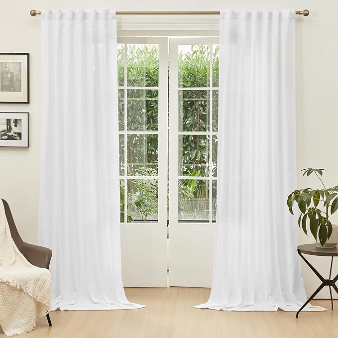 MYSKY HOME Floor to Ceiling Curtains 120 Inches White Sheer Window Drapes 2 - Image 2