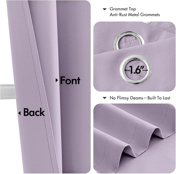 MIULEE Lilac Blackout Curtains for Bedroom Living Room 84 Inches Long 2 Panels - Image 4