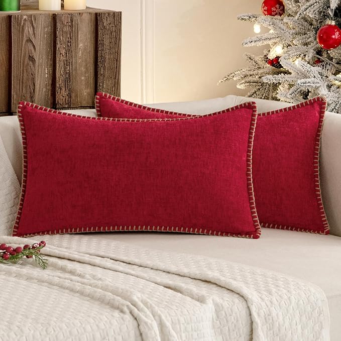 MIULEE Pack of 2 Christmas Pillow Covers 12x20 Inch Red Farmhouse Decorative by MIULEE