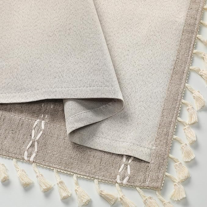 Boho Blackout Curtains 90 Inches Long Brown Linen Blend 2 Panels - Image 4
