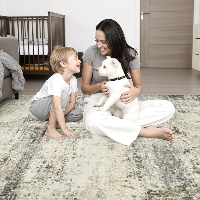 2x6 Washable Runner Rug：Modern Abstract Soft Carpet Ash Brown | - Image 2