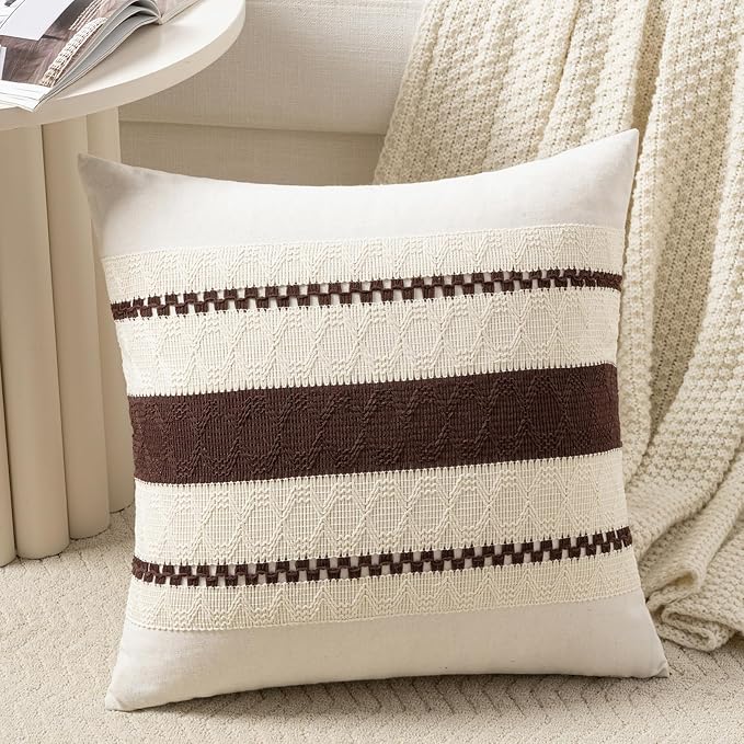 Fancy Homi Set of 1 Boho Brown Decorative Throw Pillow Cover 18x18 Inch by Fancy+Homi