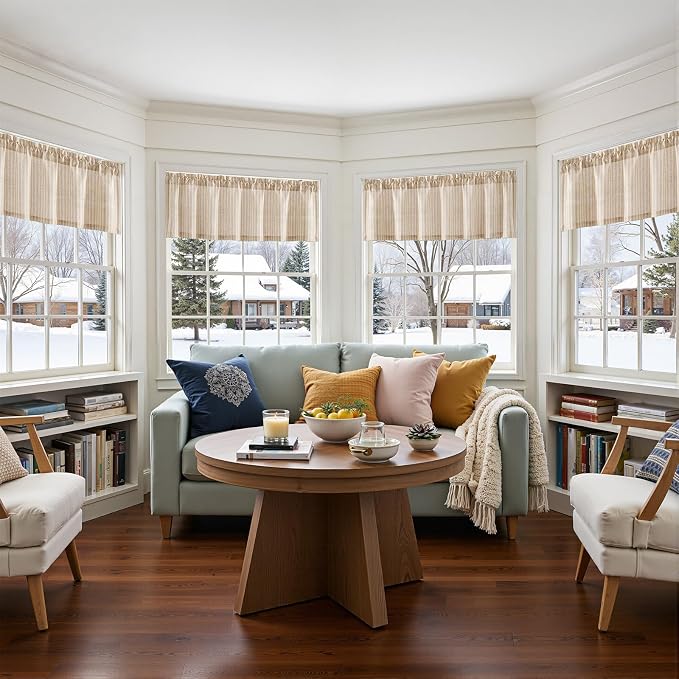 jinchan Valance Curtain Linen Textured Striped Window Curtain - Image 5