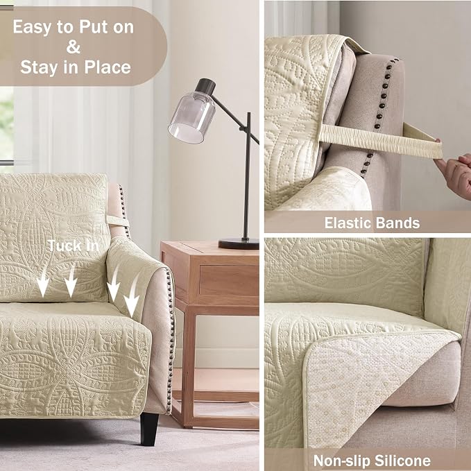 Camel Loveseat Covers 2 Cushion Couch, Water-Repellent Sofa Cover - Image 5