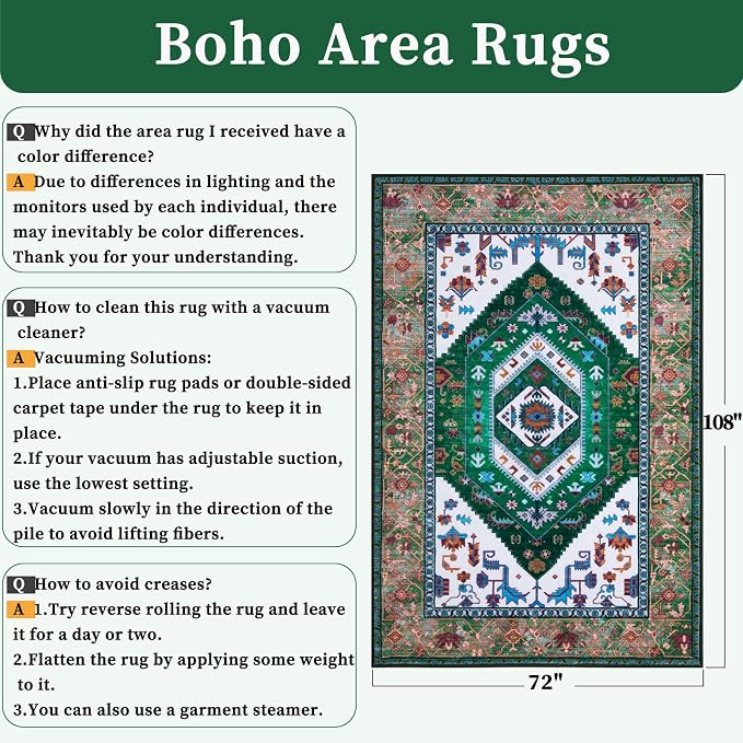 SERISSA 6x9 Area Rugs for Living Room, Large Washable Non-Slip Boho Rug - Image 2
