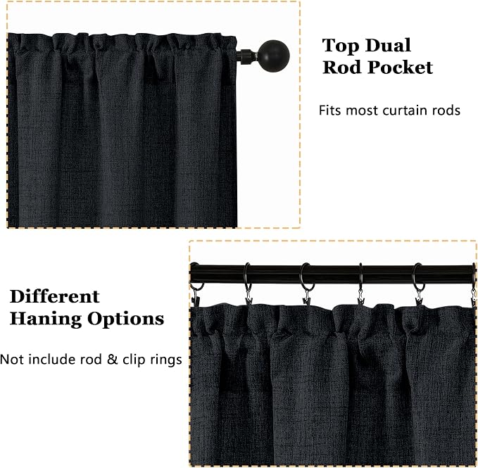 OWENIE Black Valances for Windows 1 Pcs 20 Inch Length, Light Filtering - Image 4