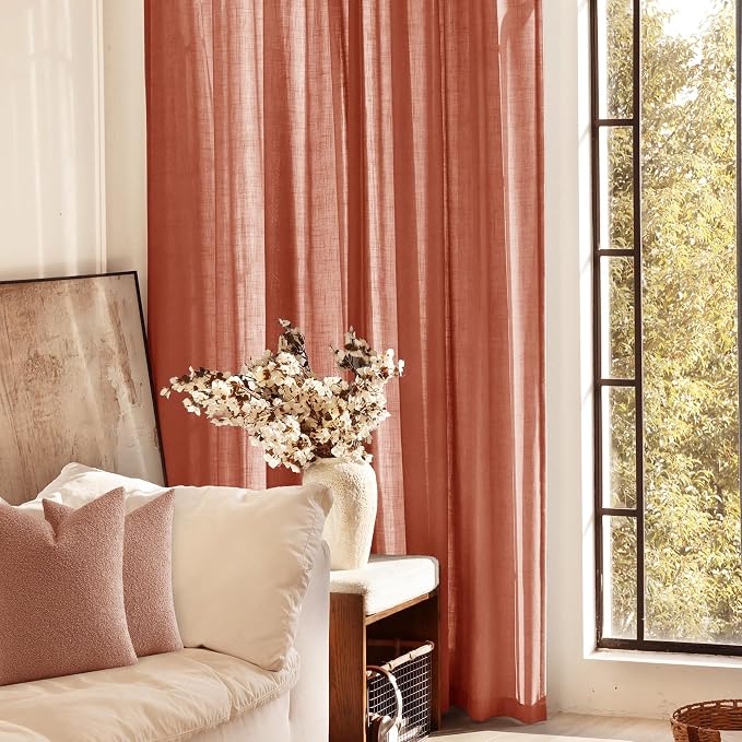 100 inch Linen Terracotta Curtains 2 Panels - Image 6