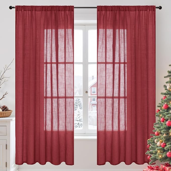BGment Burgundy Linen Curtains 72 Inches Long by BGment