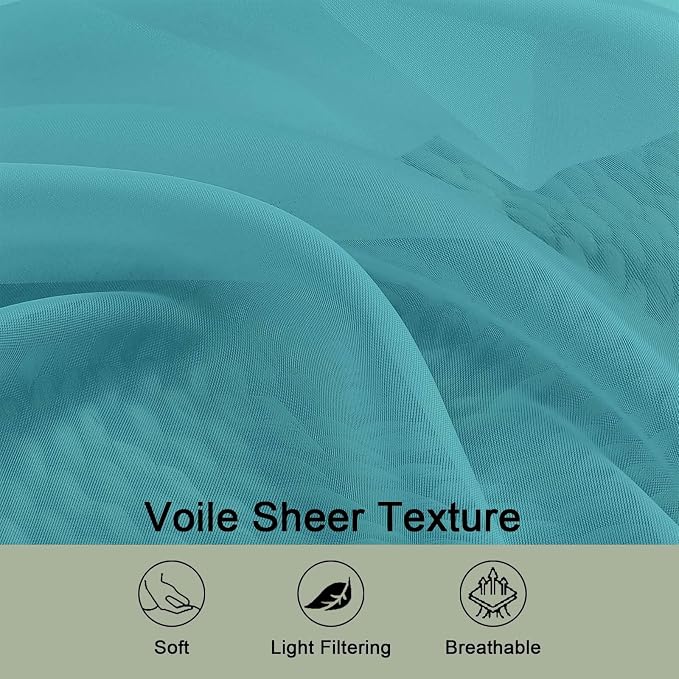 OWENIE Sheer Curtains 84 Inches Long 2 Panels Set, Sheer Turquoise Curtains - Image 5
