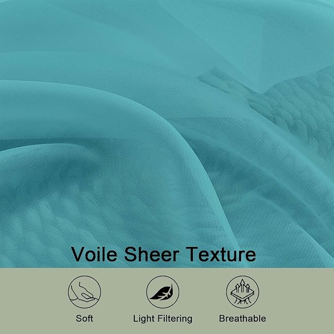 OWENIE Sheer Turquoise Curtains 108 Inches Long - Image 5