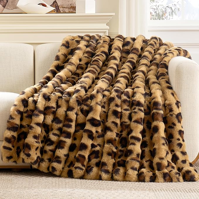 Cozy Bliss Cheetah Leopard Print Faux Fur Throw Blanket - Image 5