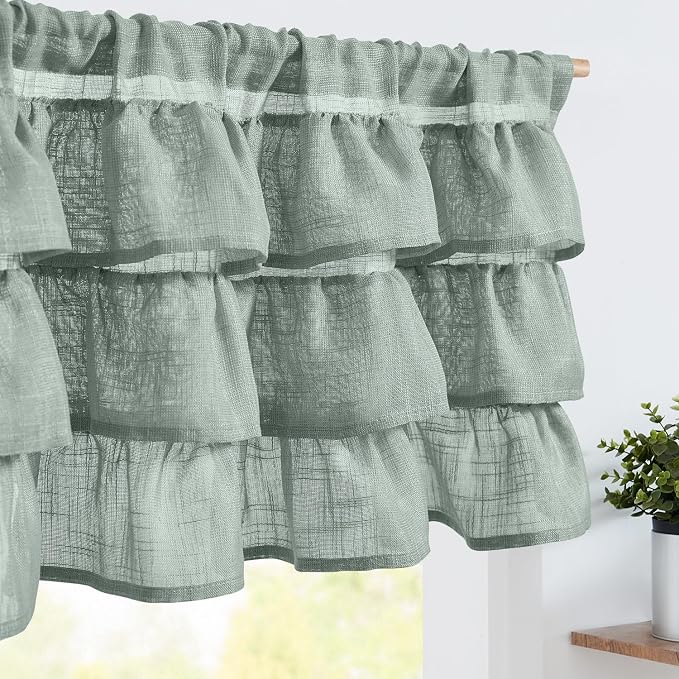 jinchan Ruffled Valance Curtain Slubbed Crossed Kitchen Valance Vintage by JINCHAN