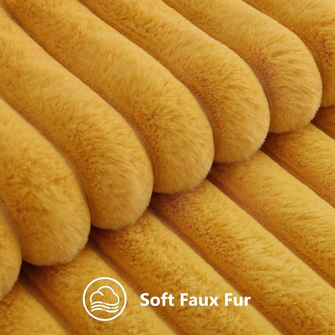 decorUhome Fall Faux Fur Throw Pillow Covers 24x24 Set of 2 Mustard Yellow | - Image 2