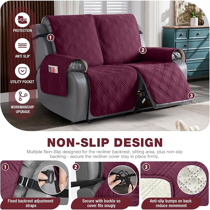 TAOCOCO 100% Waterproof Recliner Loveseat Cover Non Slip Couch Cover - Image 4
