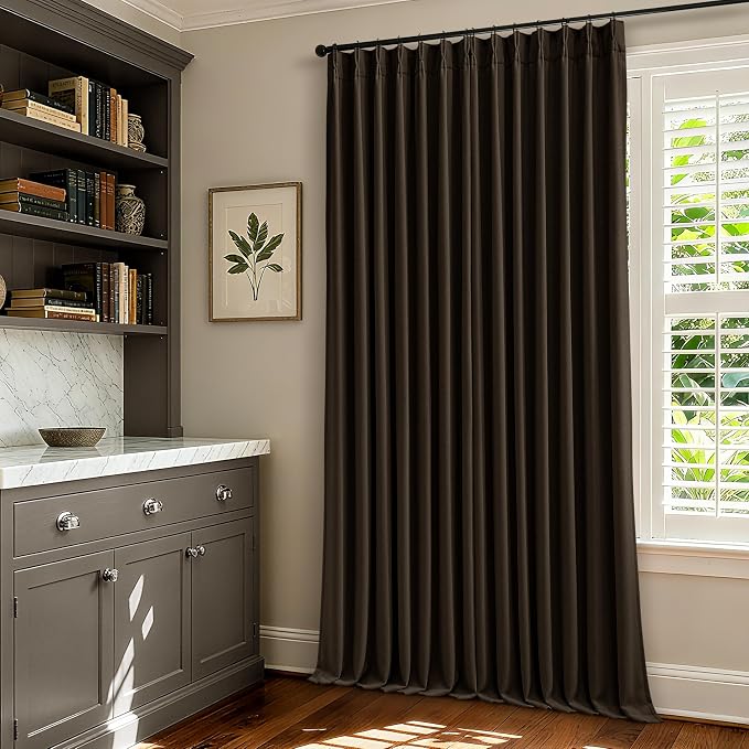 Dark Chocolate 100 Inch Linen Pleated Blackout Curtains - Image 6