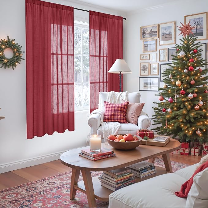 BGment Burgundy Linen Curtains 63 Inches Long - Image 2