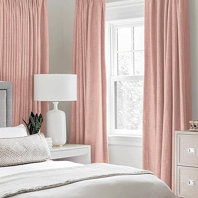 MIULEE Linen Curtains for Bedroom 100% Blackout Thermal Insulated Blush Pink - Image 2