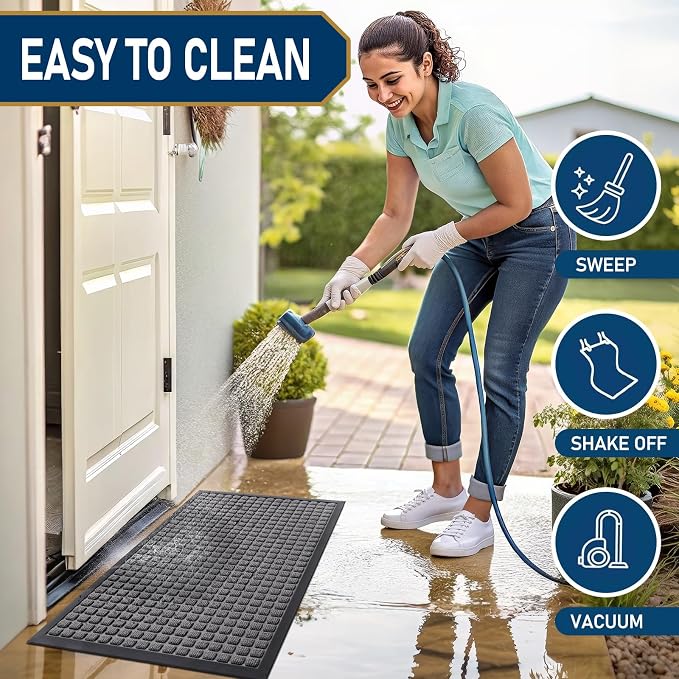 Smiry Front Door Mat Outside Entrance, Heavy Duty Natural Rubber Doormat - Image 5