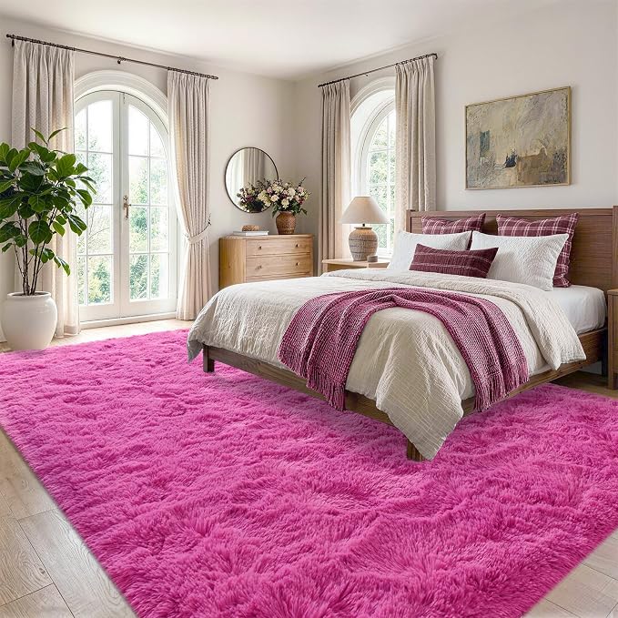 4'x5'3'' Hot Pink Fluffy Soft Area Rug Non-Slip - Image 3