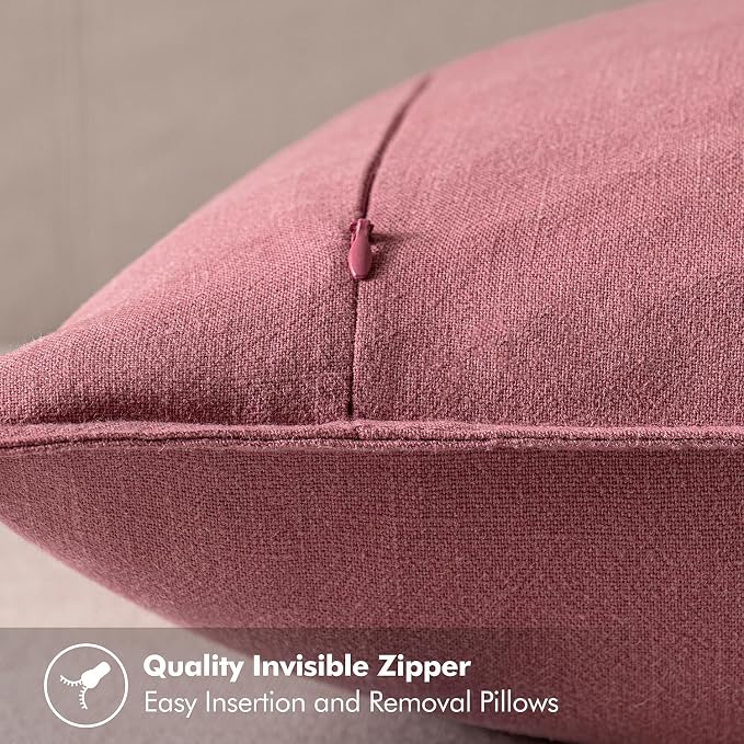 MIULEE Decorative Linen Pillow Covers 18x18 Inch Cranberry Red ​Boho Farmhouse​ - Image 3