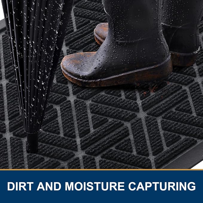 Smiry Front Door Mat Outside Entrance, Heavy Duty Sturdy Natural Rubber Doormat - Image 3