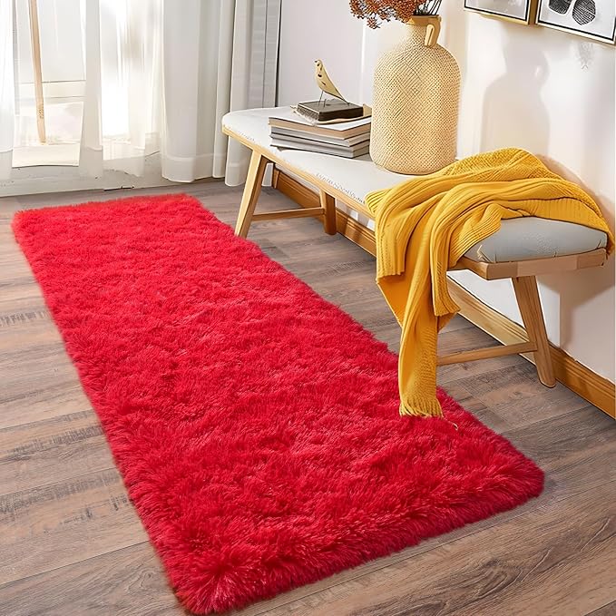 Soft Runner Rugs for Bedroom Hallways, 2x6 Red Fluffy Shag Throw Area Rug Non - Image 8