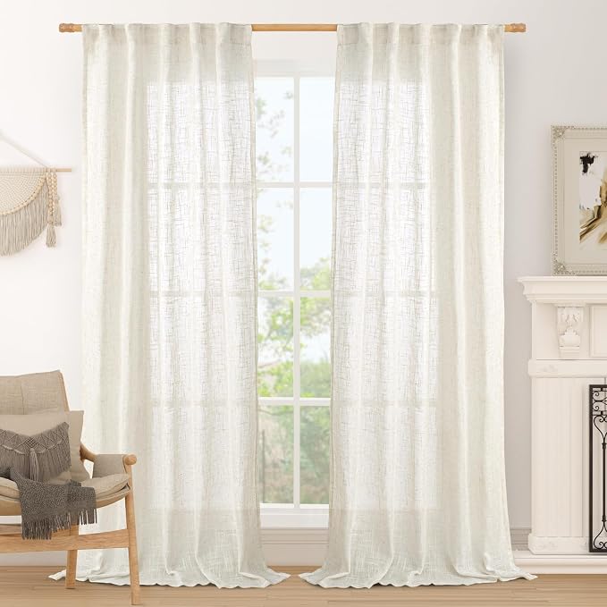 LAMIT Cream Linen Curtains for Living Room 84 inch Length 2 Panels, Light by LAMIT